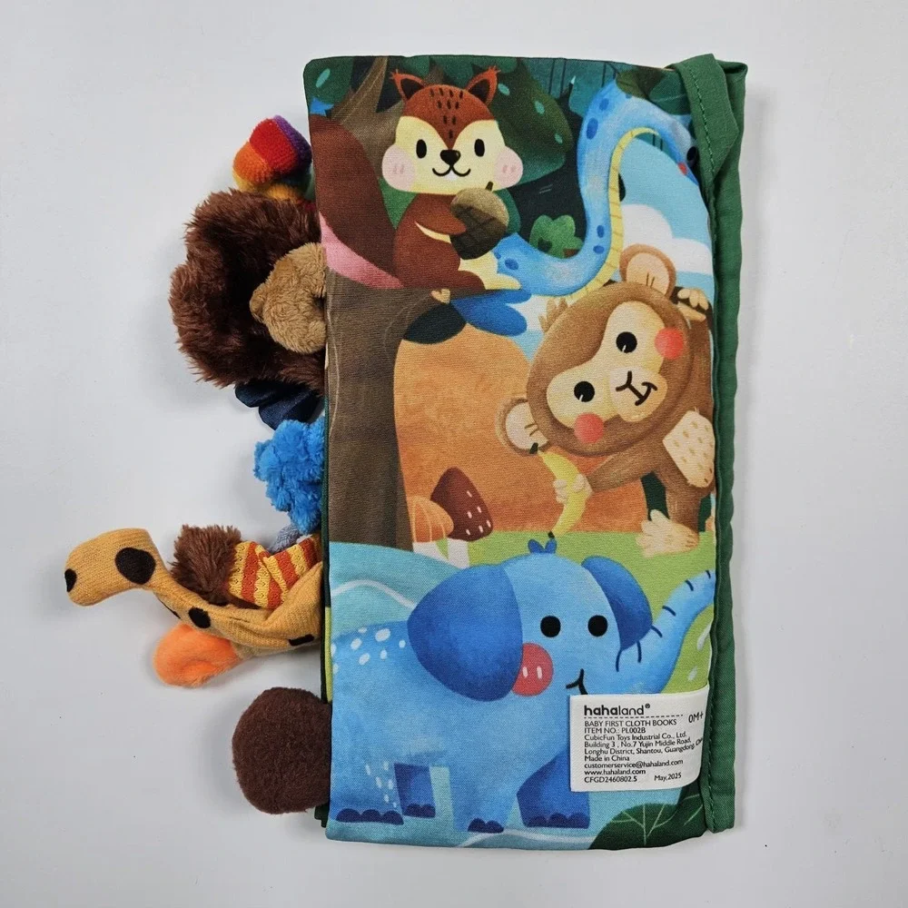 Baby Cloth Book Safari Theme Jungly Tails Crinkle Sensory Squeek Toy Hahaland